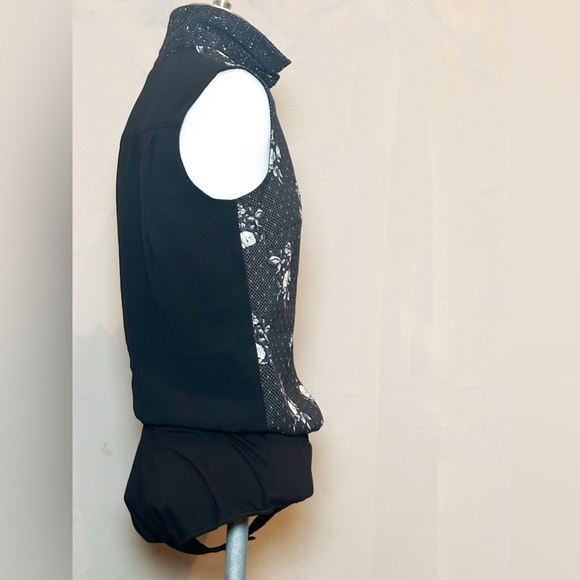 NWT ISOLA MARRAS FLORAL PRINT BLACK WHITE BODY SUIT BUTTON FRONT COLLAR IT 44 L - Picture 4 of 4